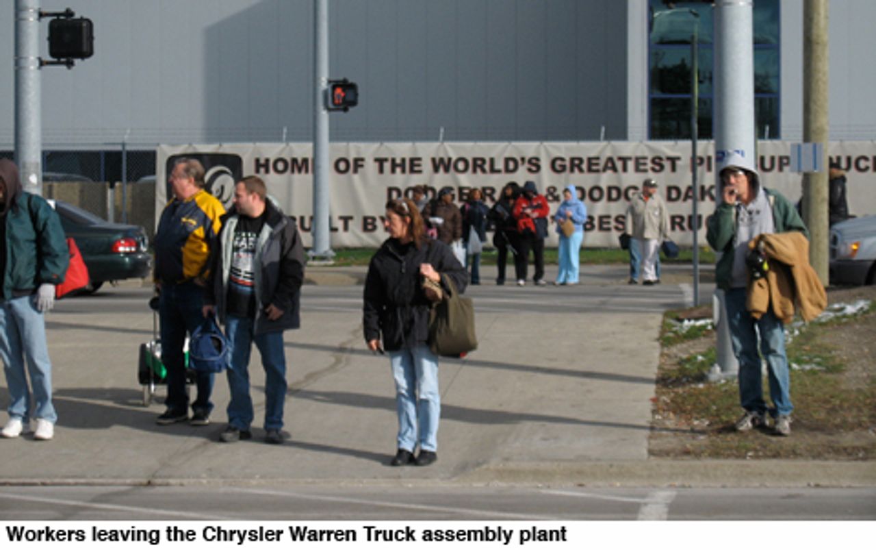 Workers leaving the Chrysler Warren Truck assembly plant