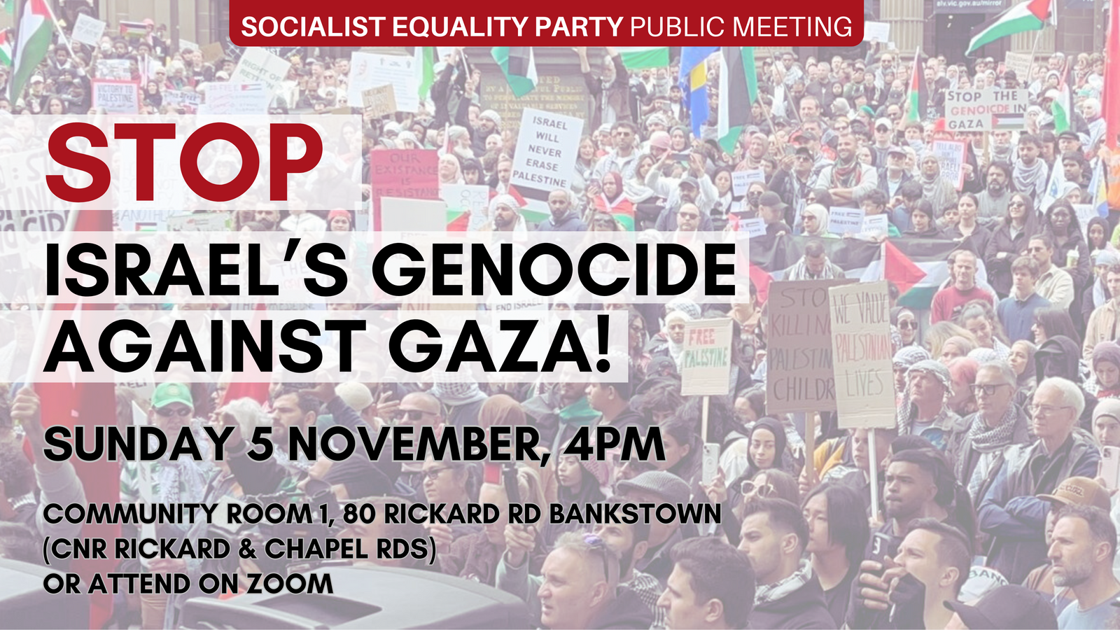 Public meeting in Australia: Stop Israel’s genocide against Gaza ...