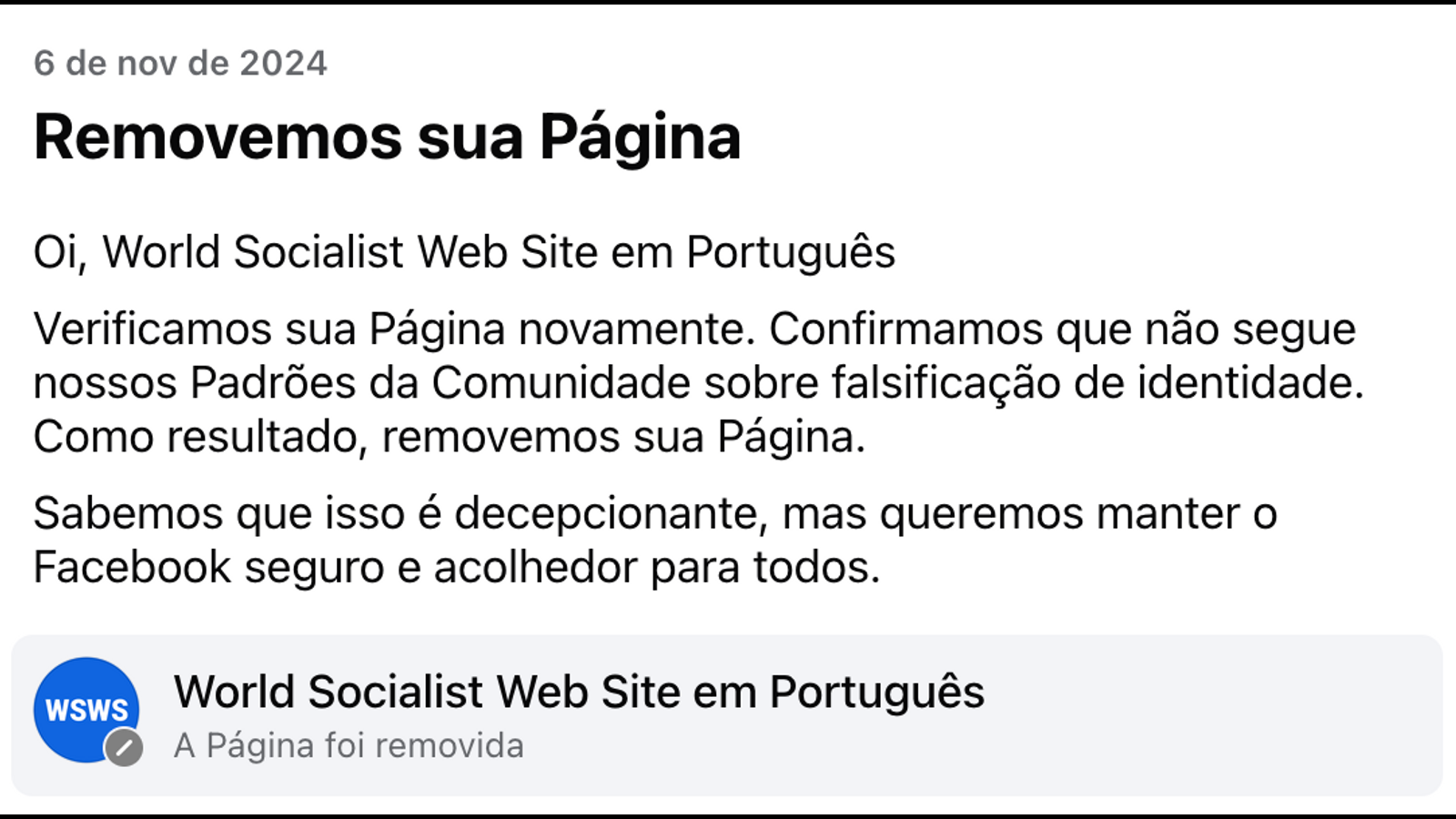 Facebook Suppresses World Socialist Web Site in Portuguese Amid Growing Political Crisis